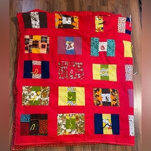 Handmade Hand Tied  Colorful Quilt Squares Floral 130”x118”